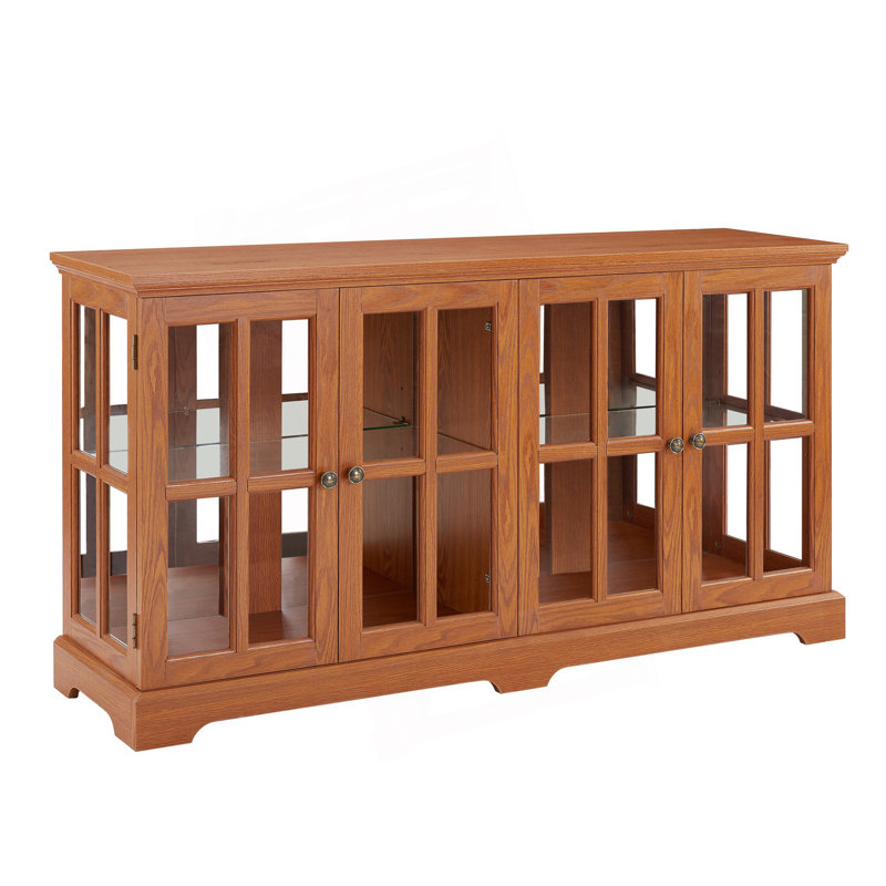 Vitrine à DEL rétro Vintage - Vitrine de porte en verre antique avec tablettes réglables pour objets de collection, conception à quatre portes idéale pour la maison ou le bureau