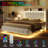 Upholstered Platform Bed with LED Lights, Charging Port, Floating Bed-500637243-502720791