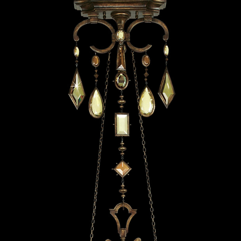 Bronze 50" Chandelier with Multi-Colored Crystal Gems