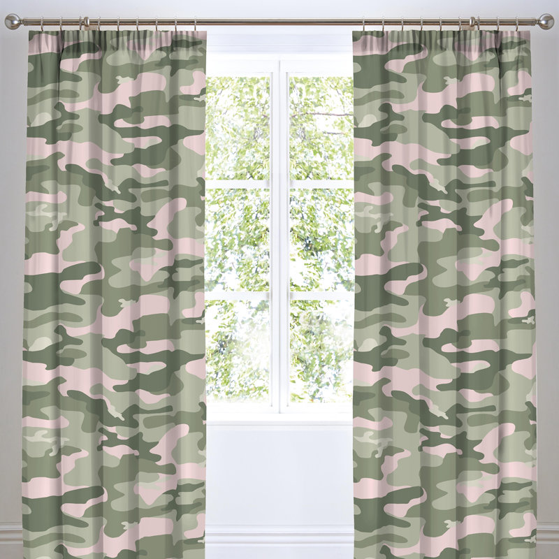 Tilton Camouflage Children Pencil Pleat Curtains, Pink/Green