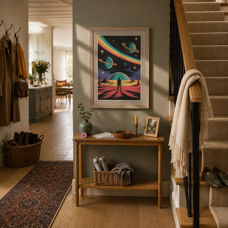 Cosmic Wonder Retro - Framed Print, A2 - 59.4 x 42.0 cm, Oak