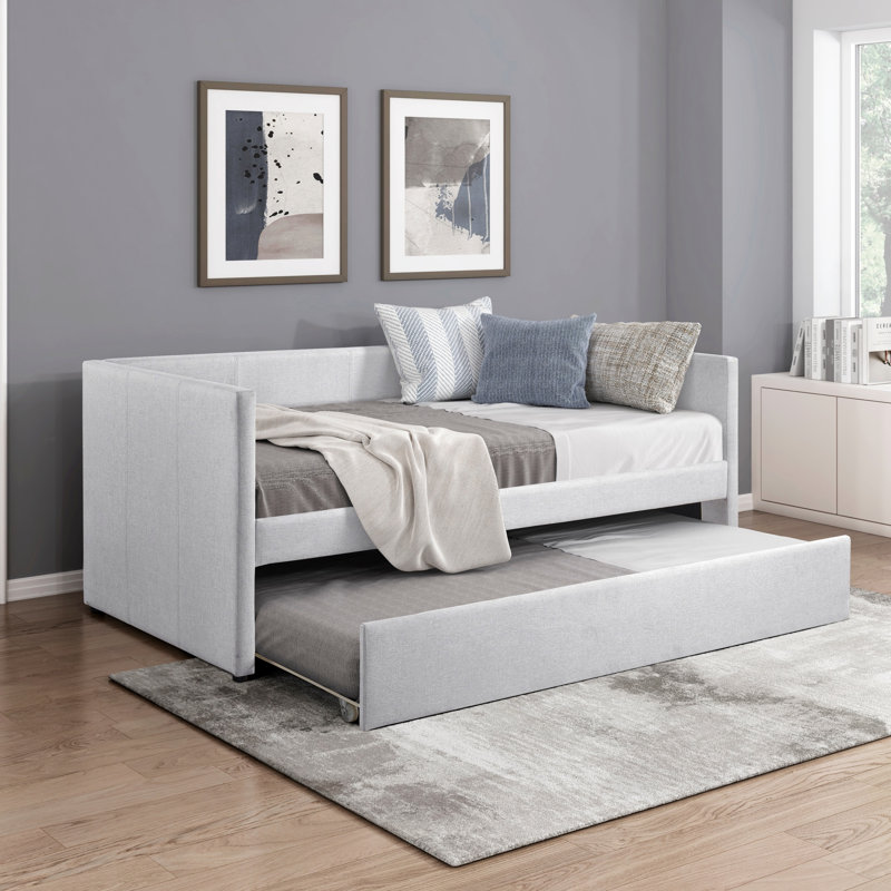 1Pc Daybed With Trundle, Twin Daybed, Gray