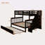 Lit superposé simple au-dessus d'un lit double avec lit gigogne simple, rangement et barrière de sécurité pour chambre à coucher, dortoir, pour adultes