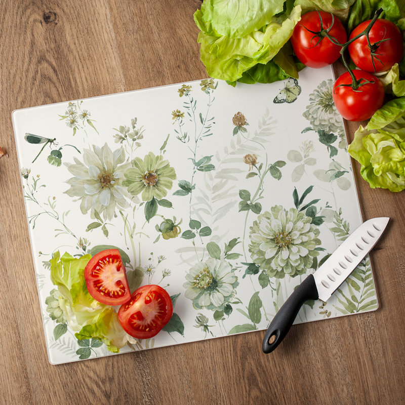 CounterArt Green Fields Tempered Glass Cutting Board, 0.75" H x 12" W x 15" L