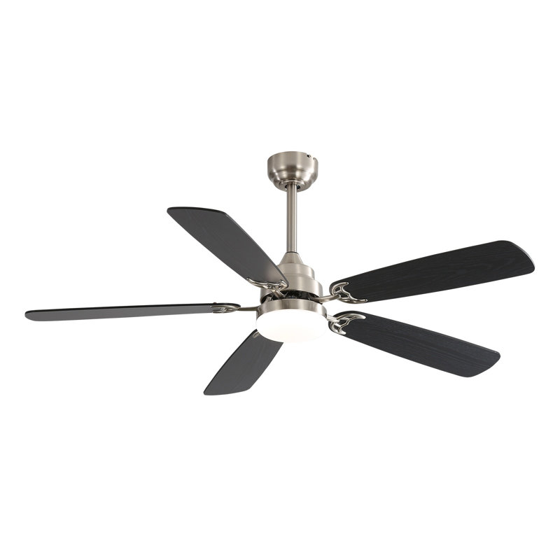 52 Inch Modern Nickel Ceiling Fan with LED Light and Remote Control - 6 Speed Reversible DC Motor, Low Profile Design