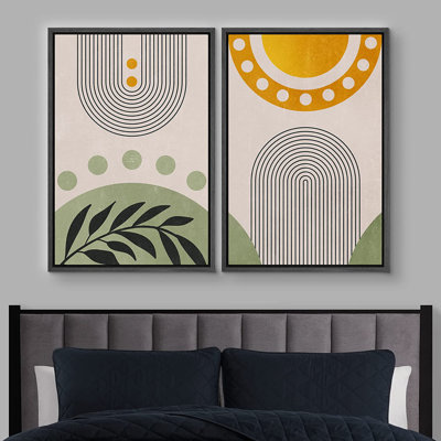 Mid Century Modern Boho IDEA4WALL Framed Canvas Print Wall Art Set Geometric Polygon Forest Plant Collage Abstract Shapes Illustrations  Art Decorative Colorful For Living Room, Bedroom, Office