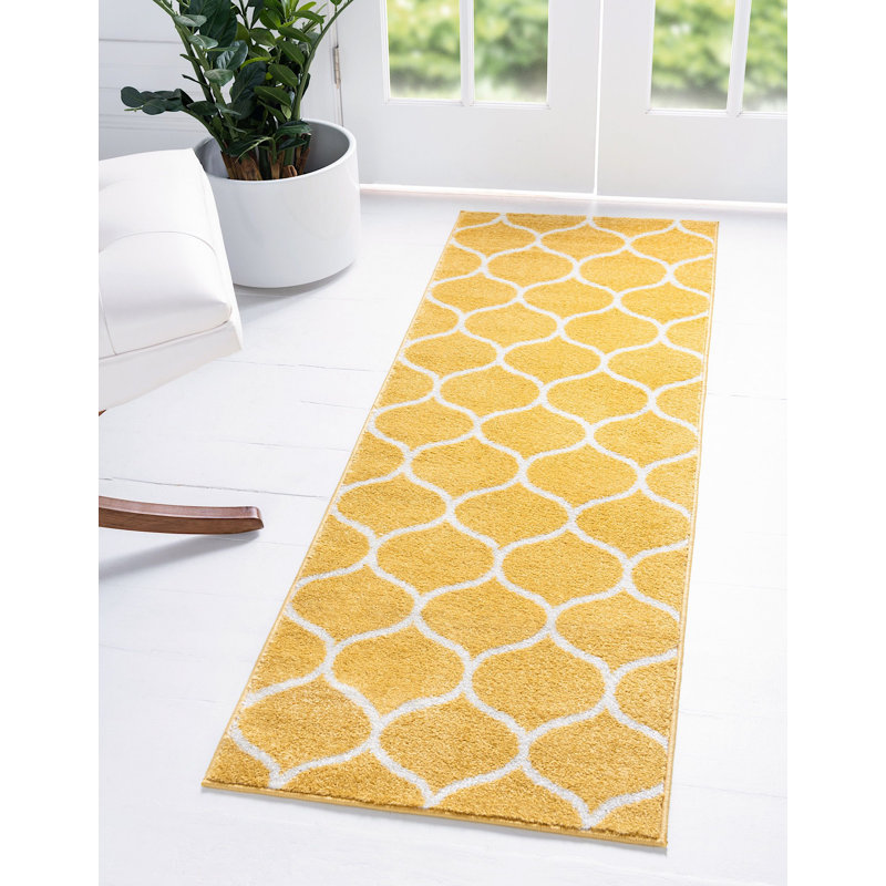 Tapis contemporain Tellaro de couleur blond, Tapis de couloir 2 pi x 10 pi