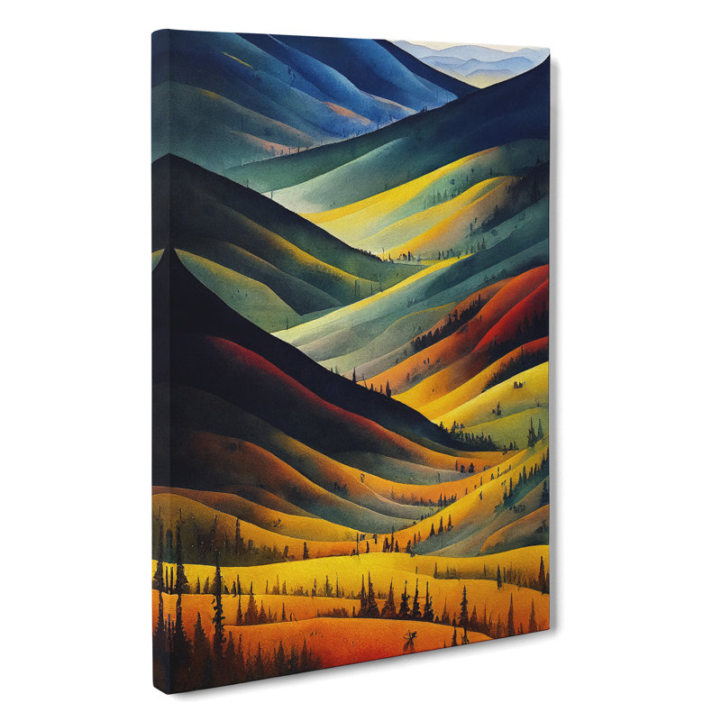 Meadow Landscape Watercolour No.1 - Wrapped Canvas Painting, 50cm H x 35cm W x 3cm D