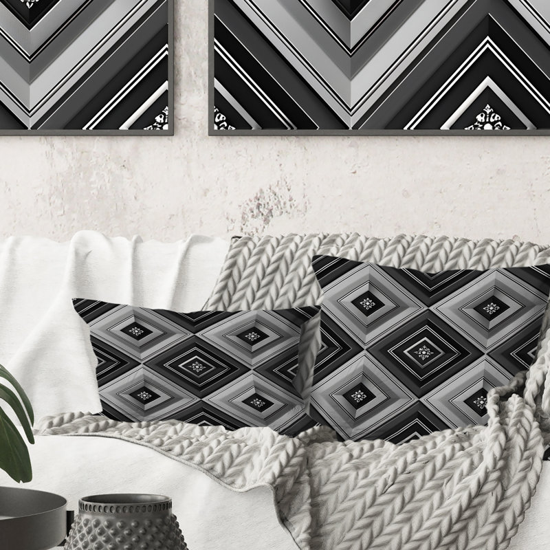 Coussin décoratif noir et gris anthracite, H 16 po x l 16 po