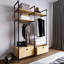 Armoire moderne avec pieds en métal thermolaqué électrostatique, chêne et noir, 47,2 po x 70,9 po x 17,7 po | 100% panneau de particules enduit de mélamine, épaisseur: 0,7 pouce | Solution de rangement élégante et fonctionnelle pour la maison et le bureau