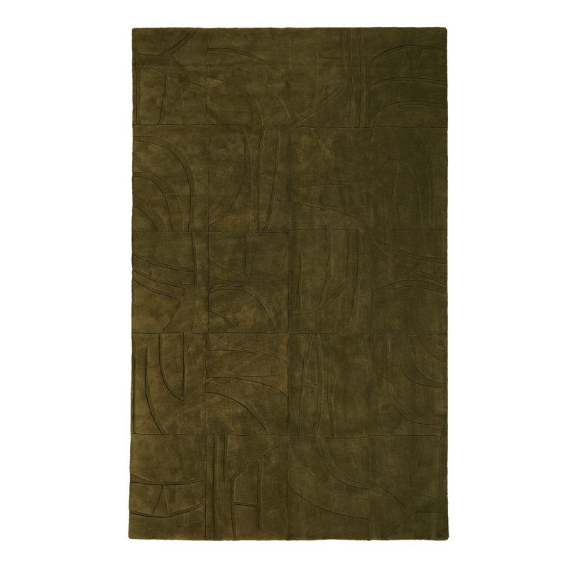 Hand Tufted Wool Geometric Area Rug in Green, Rectangle 8' x 10'