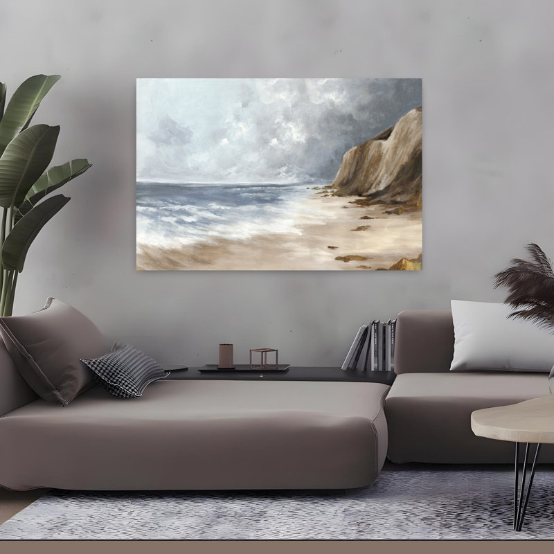 Art contemporain, paysage serein côtier abstrait, H 32 po x l 48 po