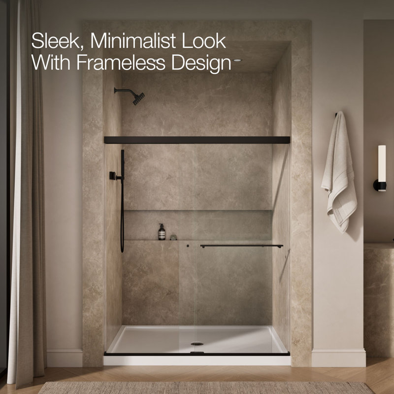 Revel 59.62'' x 70'' Double Sliding Shower Door with CleanCoat® Technology, Anodized Dark Bronze, Crystal Clear