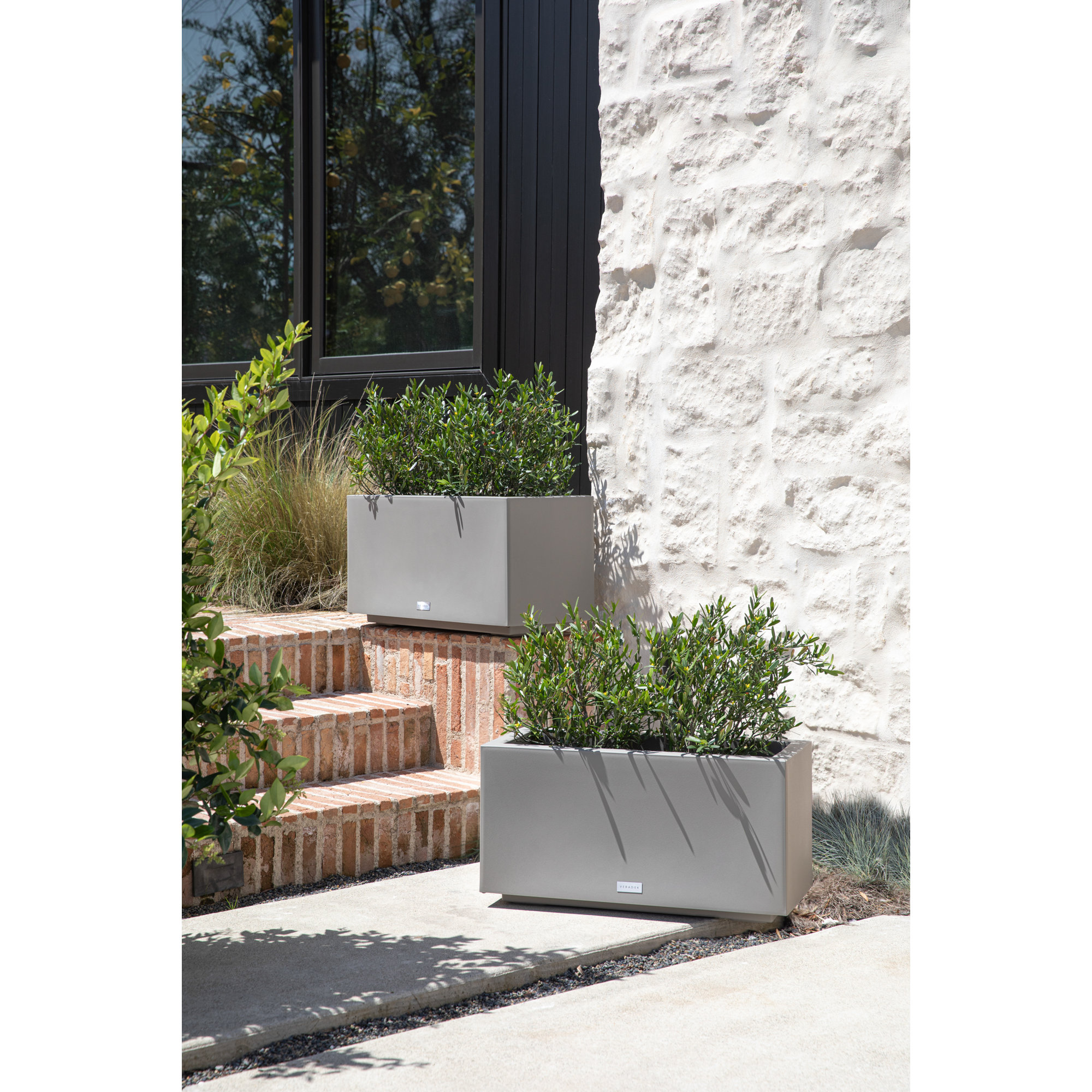 Block Series Long Box Planter, 13.25” H x 24.75” W x 11” D, Gray