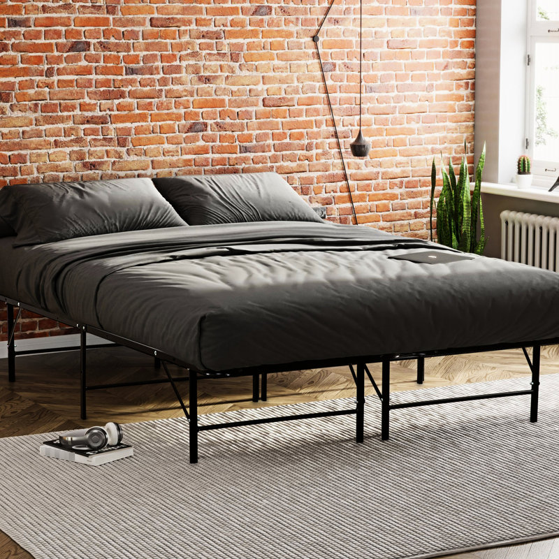 Metal Mattress Foundation Bed Frame, King Size, Build For Comfort, Black Bedroom Item Size Bed, Framework, No Box Spring Required, Black, Excellent Holding, Under Storage Space