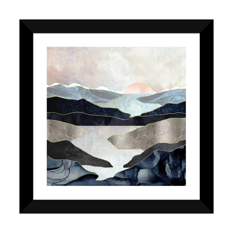 Blue Mountain Lake - impression d'art graphique, Blanc, H 16 po x l 16 po x p 1 po, Papier encadré noir