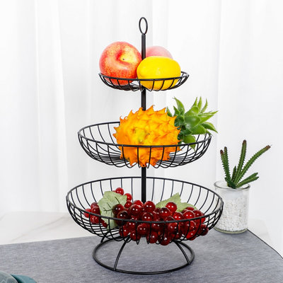 Corbeille à fruits ronde en métal à 3 niveaux