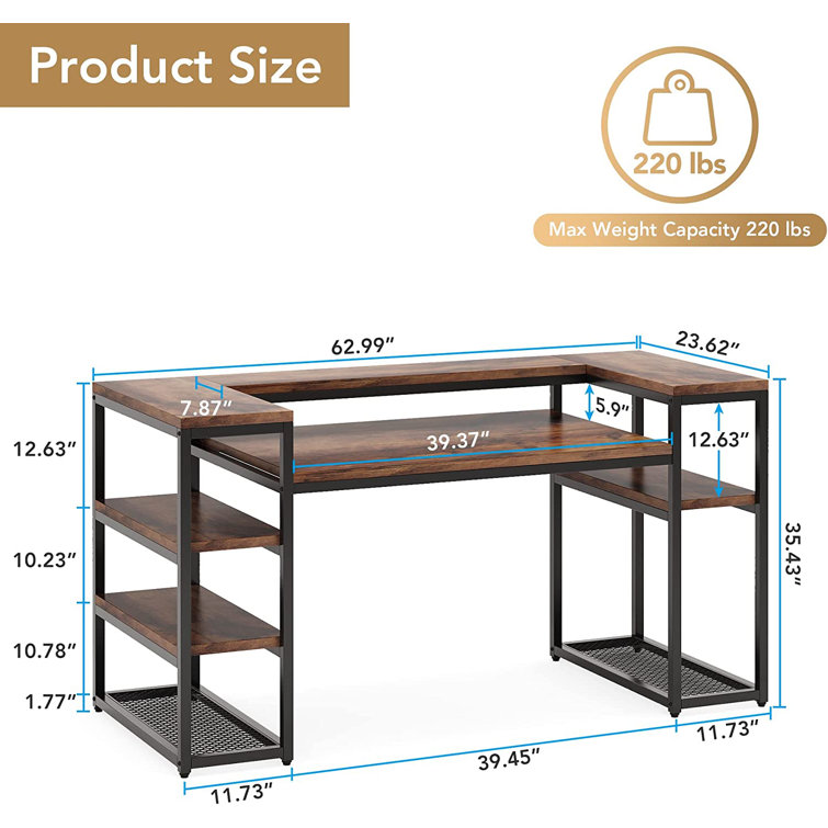 Computer Desk with Storage Shelves 17 Stories Color: Brown/Black