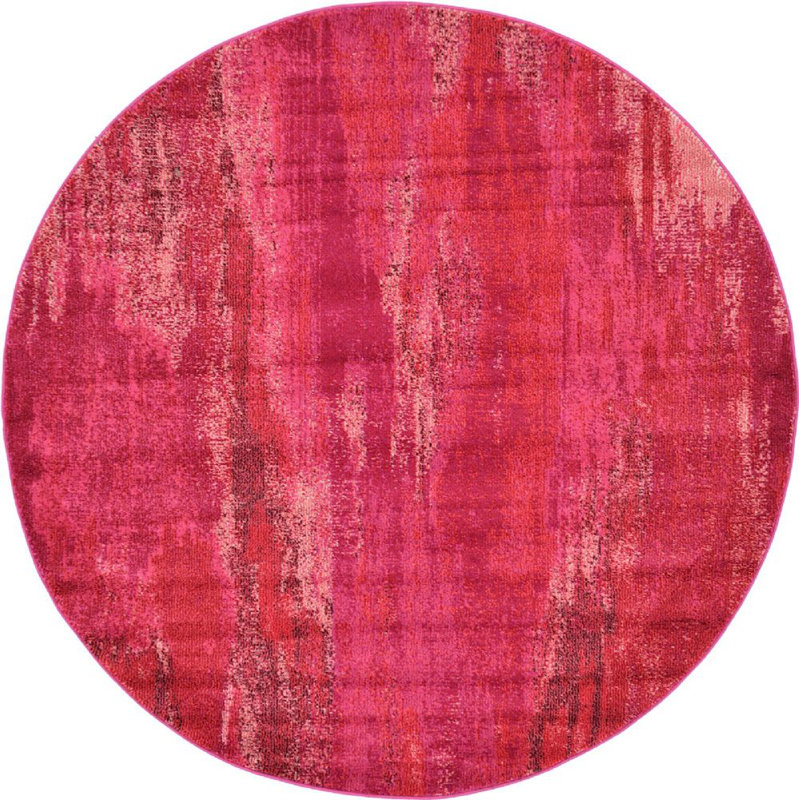 Tapis à motif géométrique magenta Meadow, Rond 8 pi