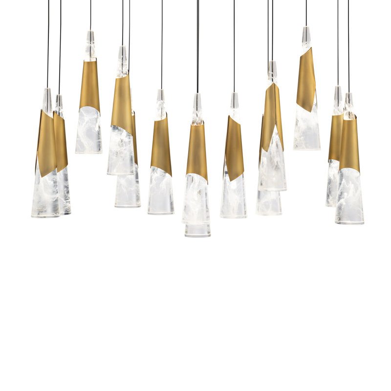 Kilt - Light LED Cluster Pendant, Aged Brass, 16" H x 40" W x 9.5" D, 14