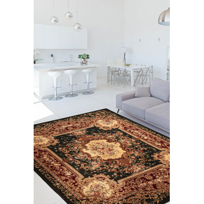Tapisserie vert foncé Dynasty Kilim 7 pi 8 po x 9 pi 7 po