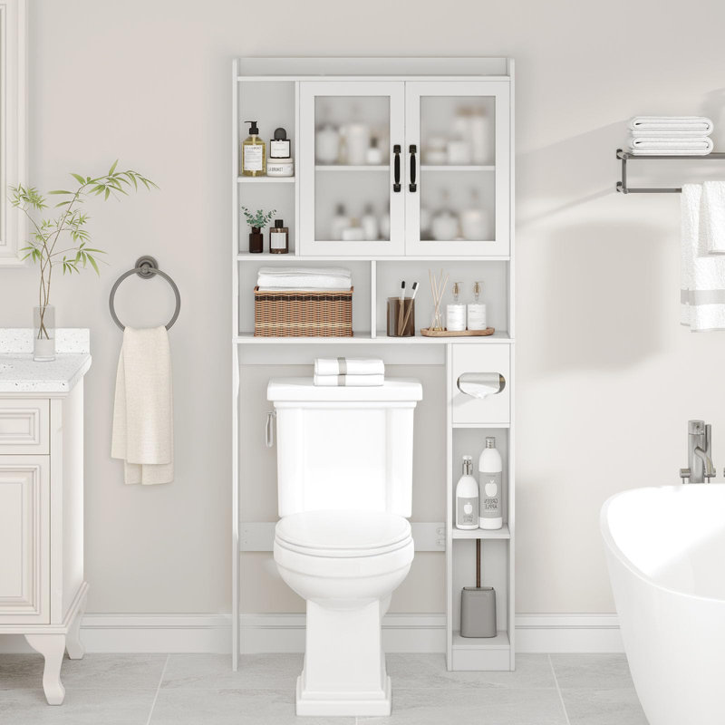 Over The Toilet Storage Cabinet With Acrylic Doors, White