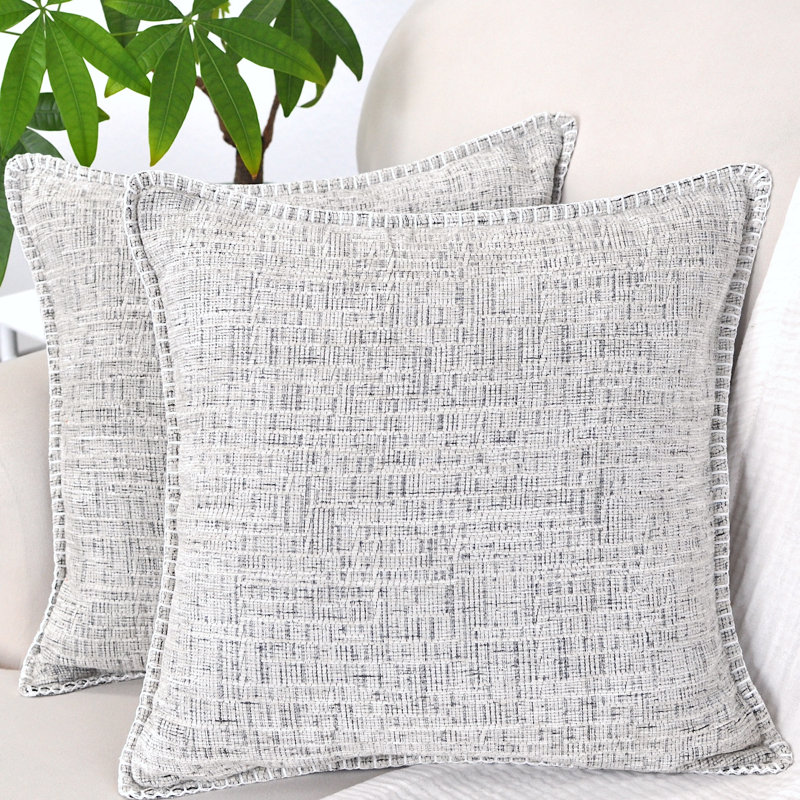 Oveesha Cream White Chenille Square Throw Pillow Covers, 20" x 20" (Set of 2)