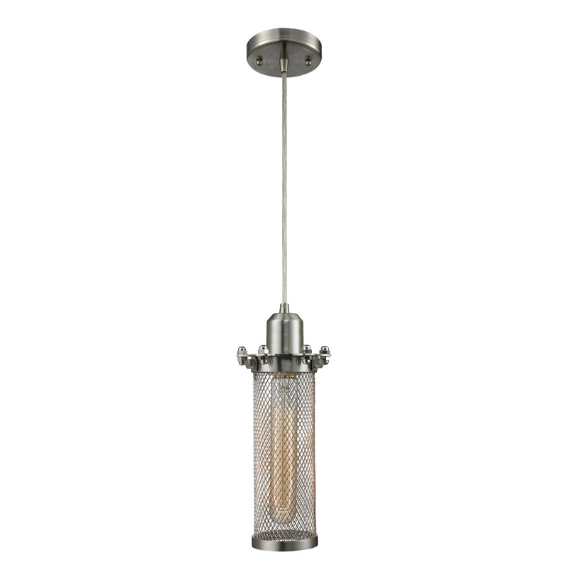 Luminaire suspendu cylindrique 1 lumière Gavyn, Nickel satiné brossé