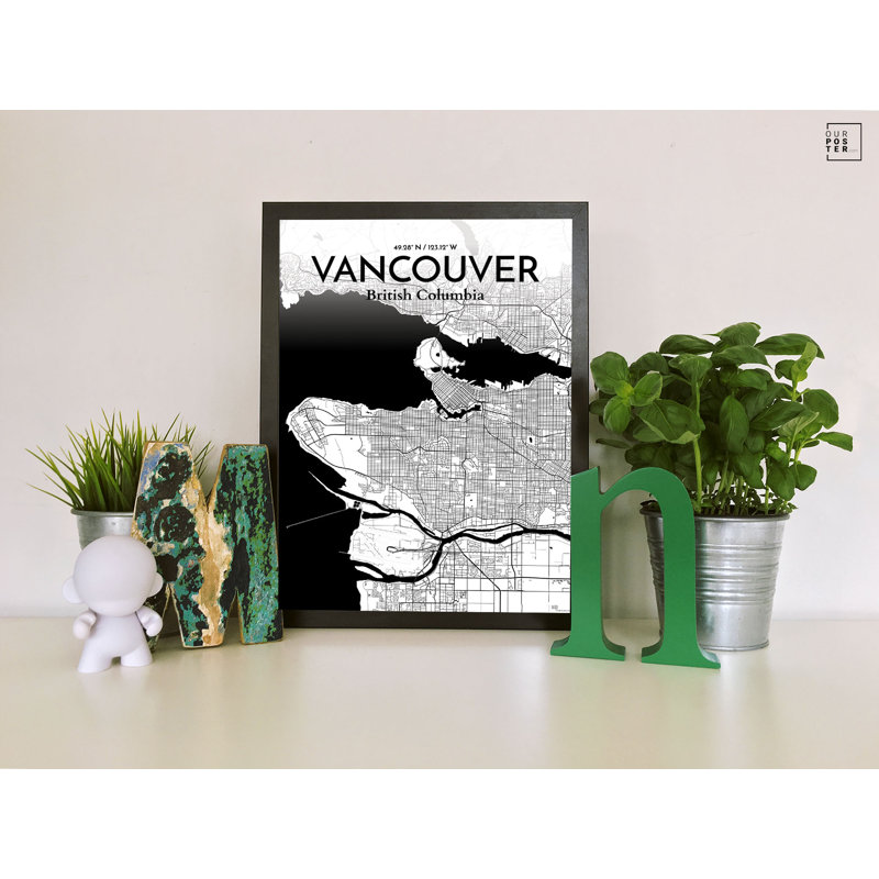 « vancouver city map », reproduction d’impression sur affiche à motif encre, H 27,6 po x l 19,7 po