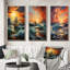 «Orange Teal Boat Energetic Storm», 3 pièces sur toile-343947256-343947202