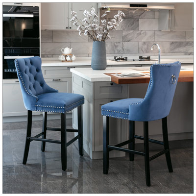 2PCS Velvet Tufted Back Bar Stools