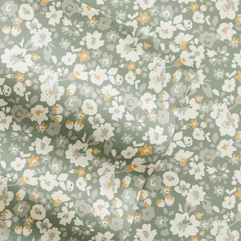 Green Floral Microfiber Full Sheet Set