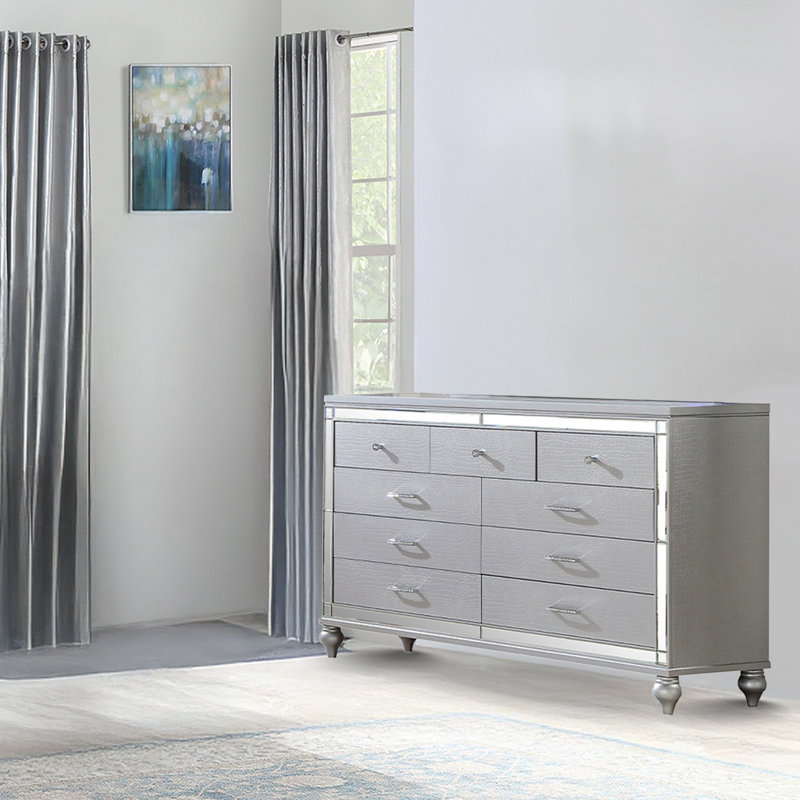 Commode double 7 tiroirs Denard, Argent