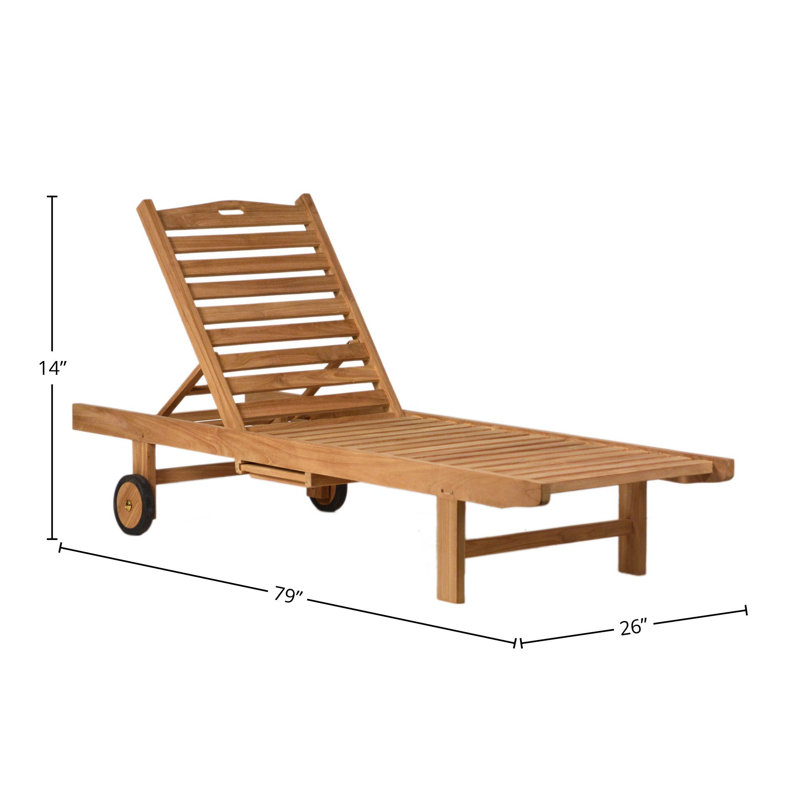 Chaise longue inclinable simple en teck de 79 po Andy