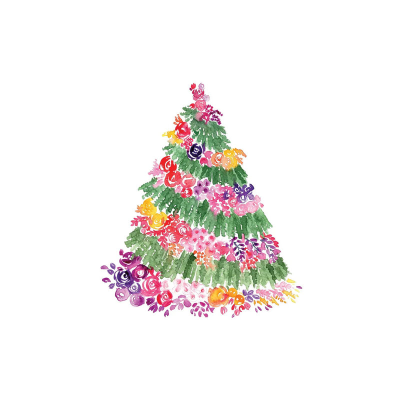 Floral Christmas Tree by Blursbyai - Gallery-Wrapped Canvas Giclée on Canvas, 66.04 cm H x 45.72 cm W x 1.91 cm D, Canvas