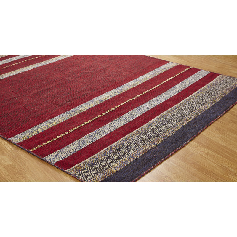 Aalyan Cotton Striped Area Rug in Red, Rectangle 3'6" x 5'6"