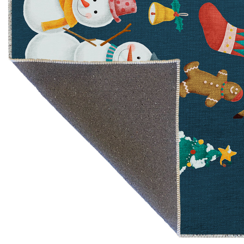Tapis décoratif multicolore à motif de père Noël, d'ornement et de bonhomme de neige multicolore à thème de Noël