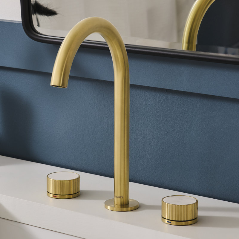 Ruvati Athena Two Handle Stone Marble Inlay Twist Bathroom Faucet in Brushed Gold, Gold