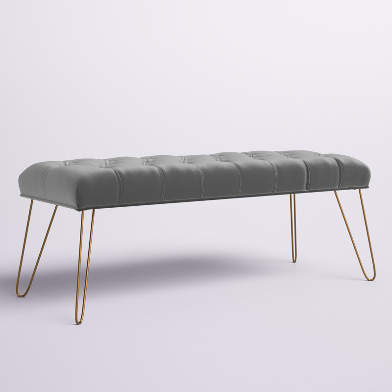 Romilda Velvet Upholstered Bench, Gray