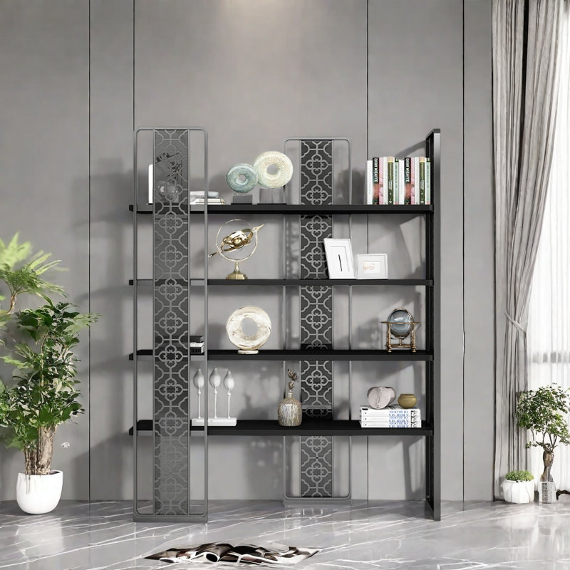 Luxurious and fashionable bookcase, (4 Shelves) 78.7"H x 47.2"W x 13.7"D, Black