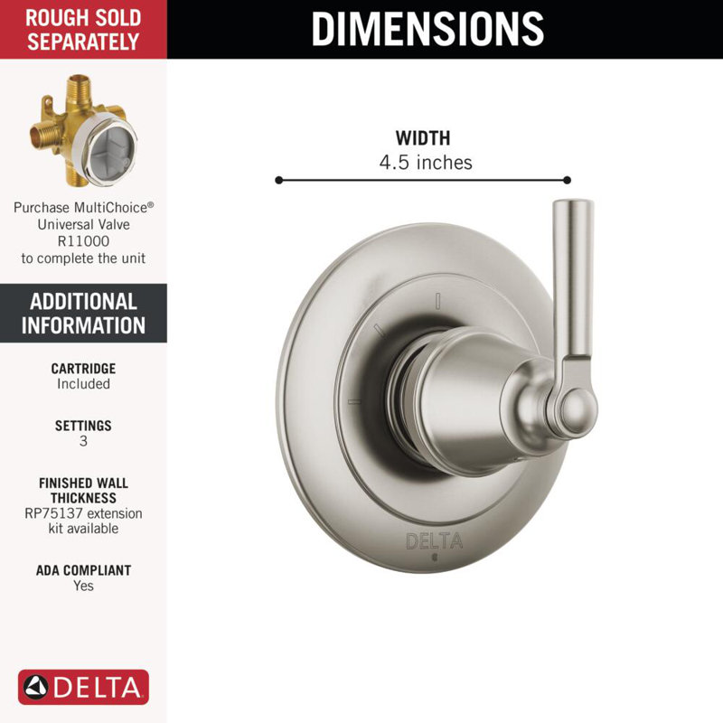 SAYLOR™ 3-Setting 2-Port Diverter Trim, Stainless