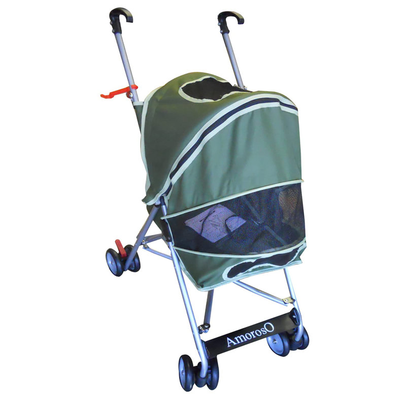 Green Foldable Metal Frame Pet Stroller with Mesh Window