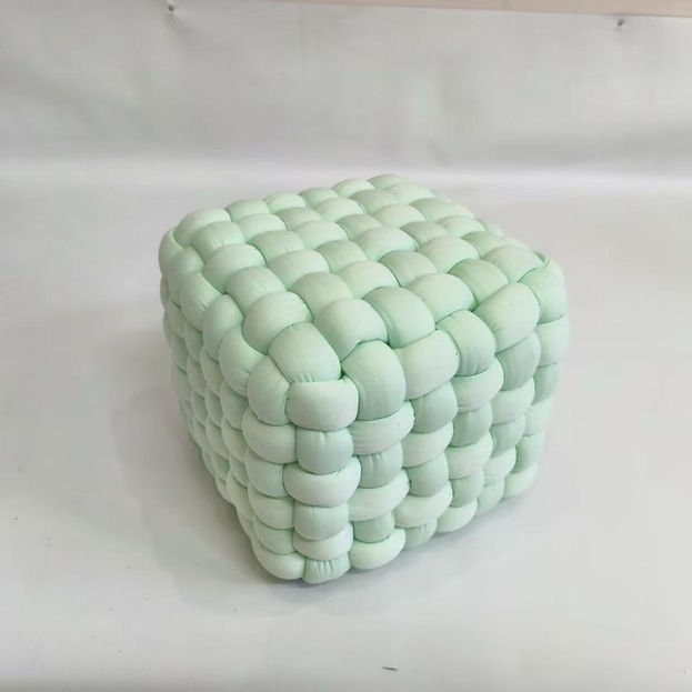 Pink Fabric Cube Ottoman, blue