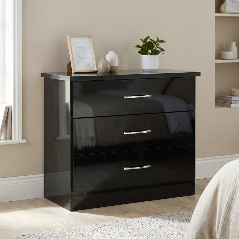 Cascio 3 Drawer Chest Of Drawers, Black