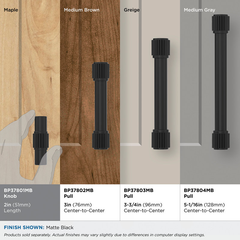 Poignée d'armoire de 2 po (51 mm) de longueur Farewind, Noir mat
