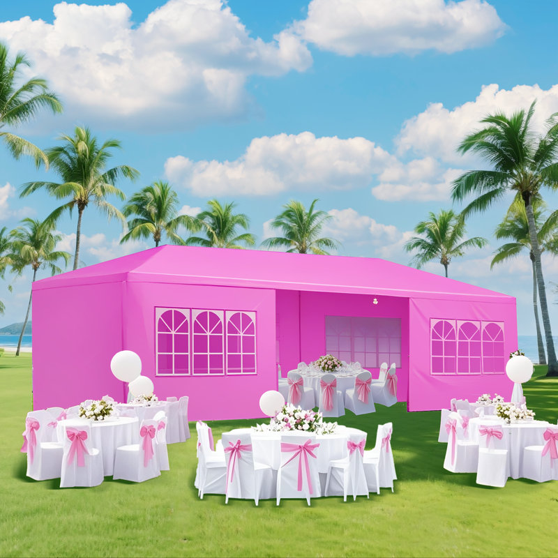 10x30 FT Party Tent with Removable Sidewalls for Outdoor Weddings & Events（8Wall）, Pink, 30 ft x 10 ft+8Wall