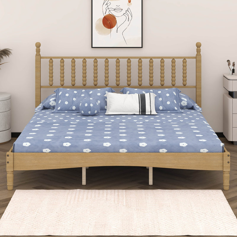 Lit plateforme en bois avec tête de lit en forme de gourde, lit plateforme de style rétro, Très grand lit
