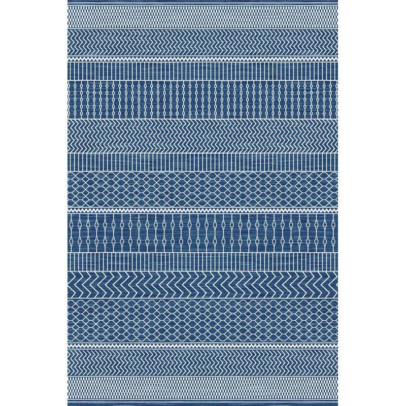 Tapis décoratif lavable à la machine moderne à motif géométrique bleu, Sous-tapis rectangulaire 5 pi 1 po x 7 pi 7 po inc