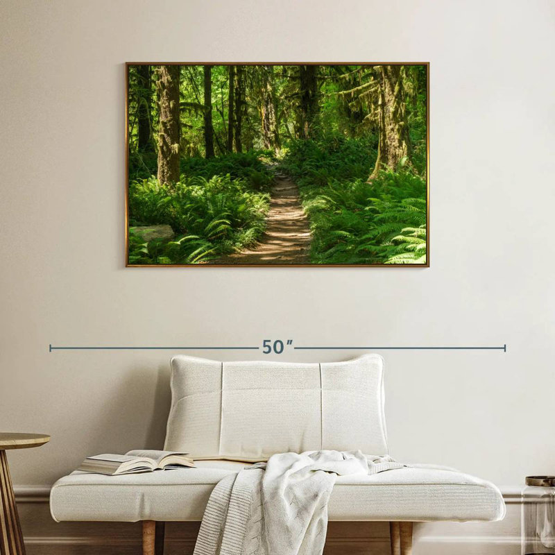 Hoh Rainforest Path, 40 po x 27 po, Cadre flottant doré