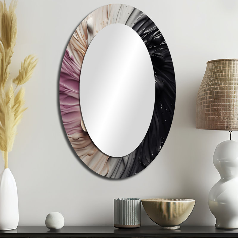 Délicat coup de pinceau abstrait - miroir mural moderne rose ovale II, 36 po x 24 po